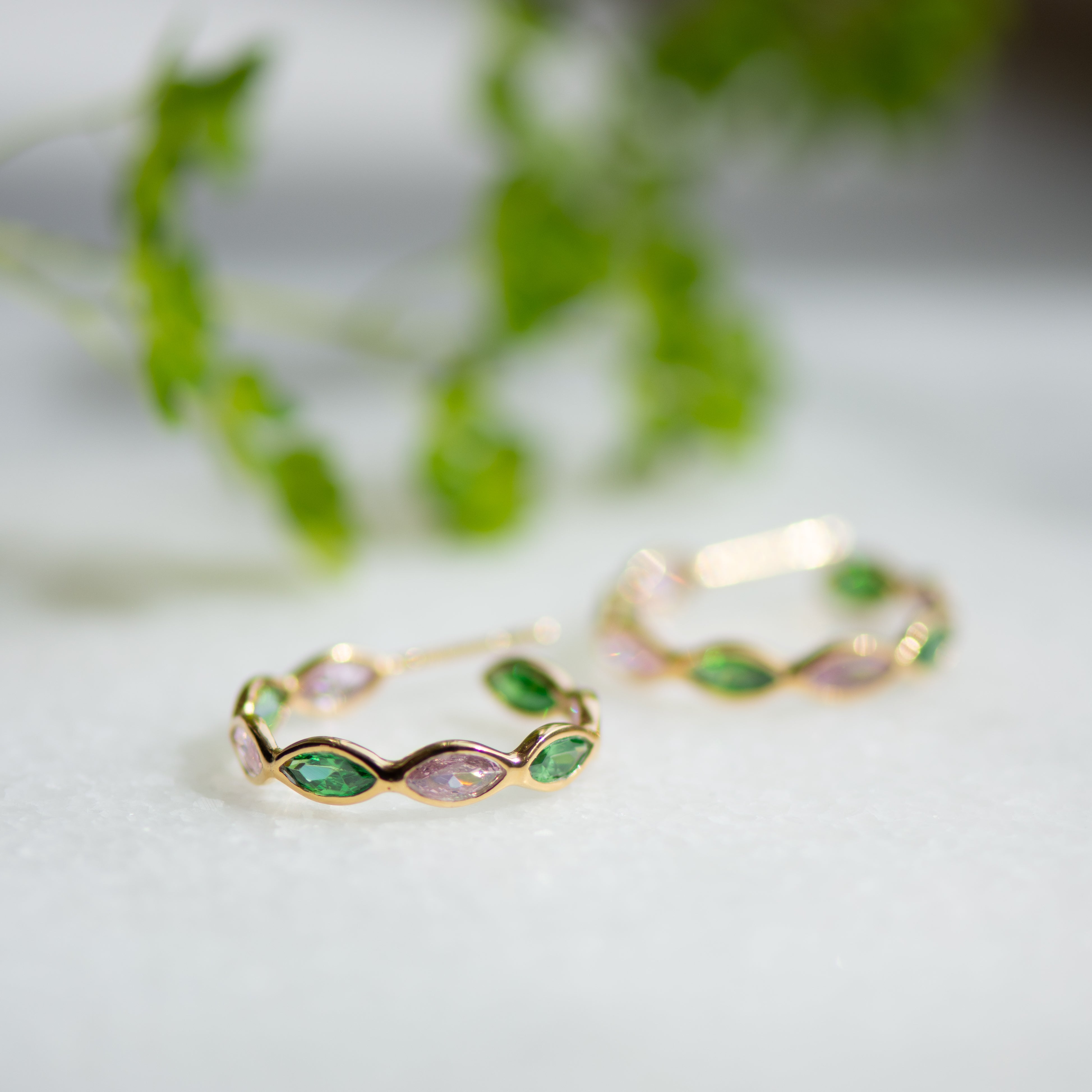 zirconia green pink gold hoop earrings from memara