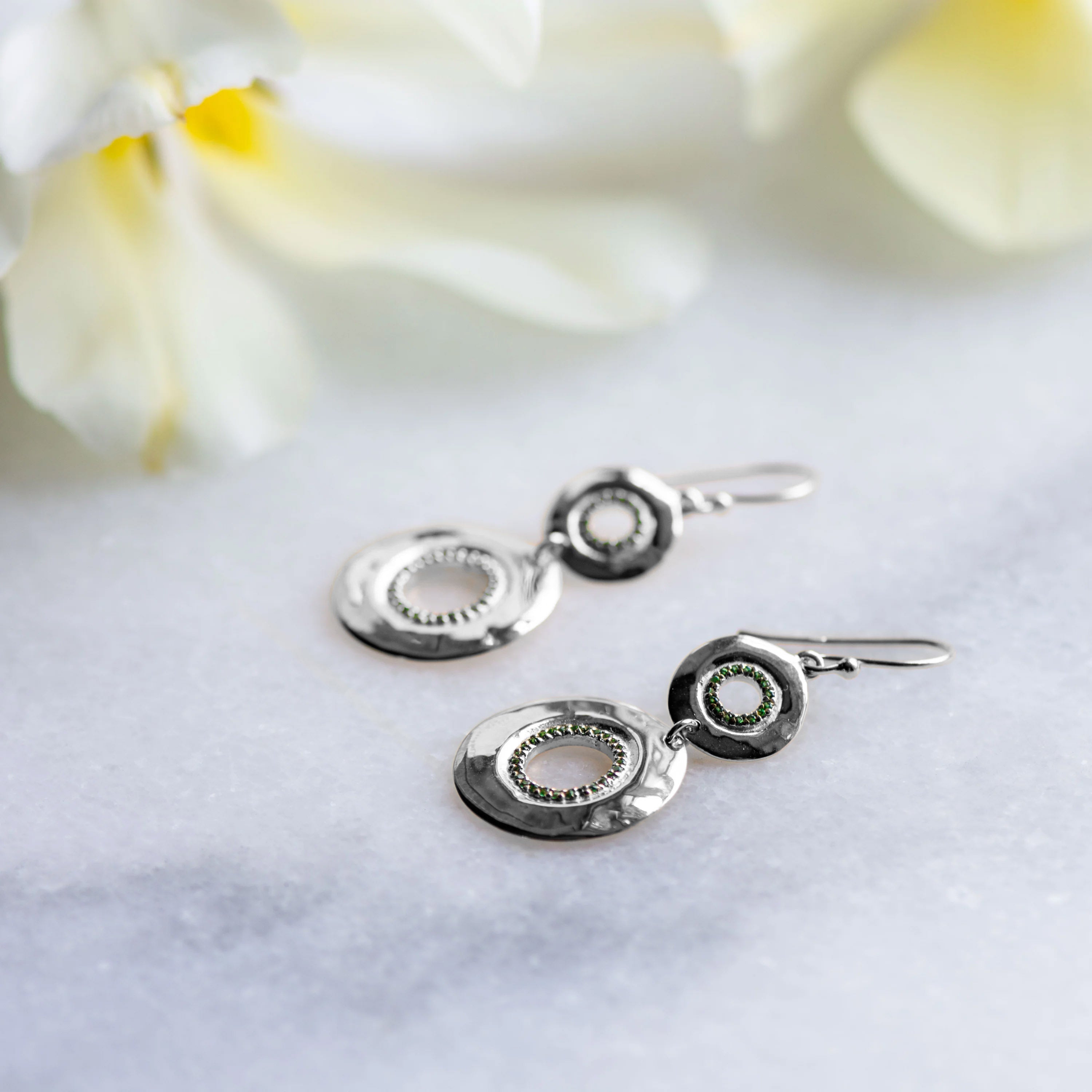 Drop earrings silver hammered