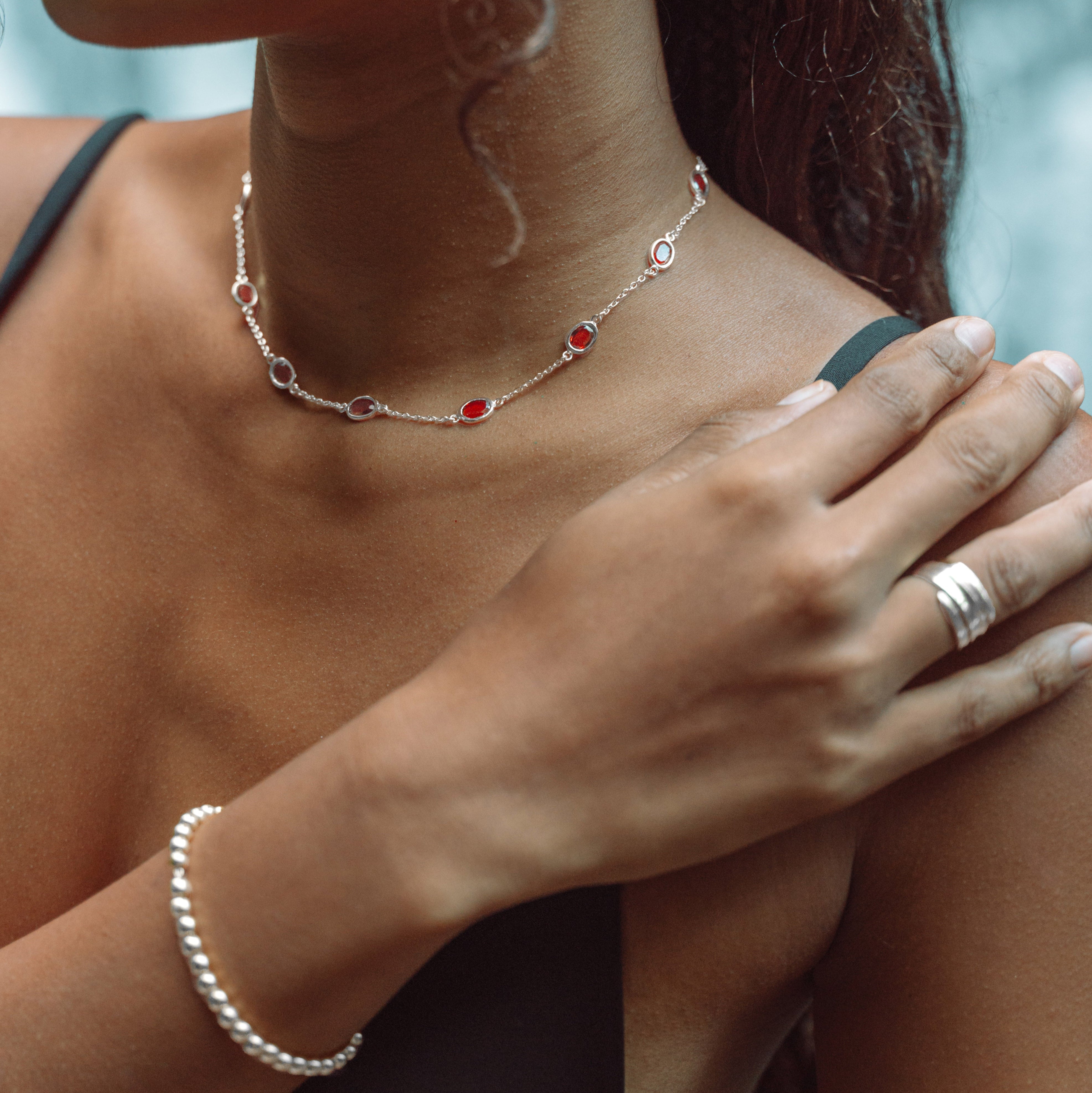 Garnet and silver necklace