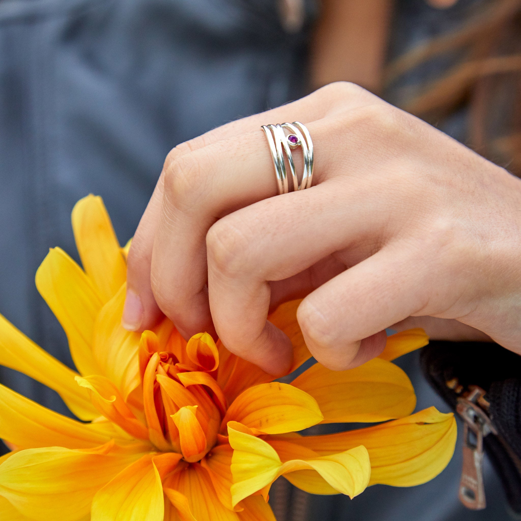 Filigree Ring in Silver with Ruby Ring Memara