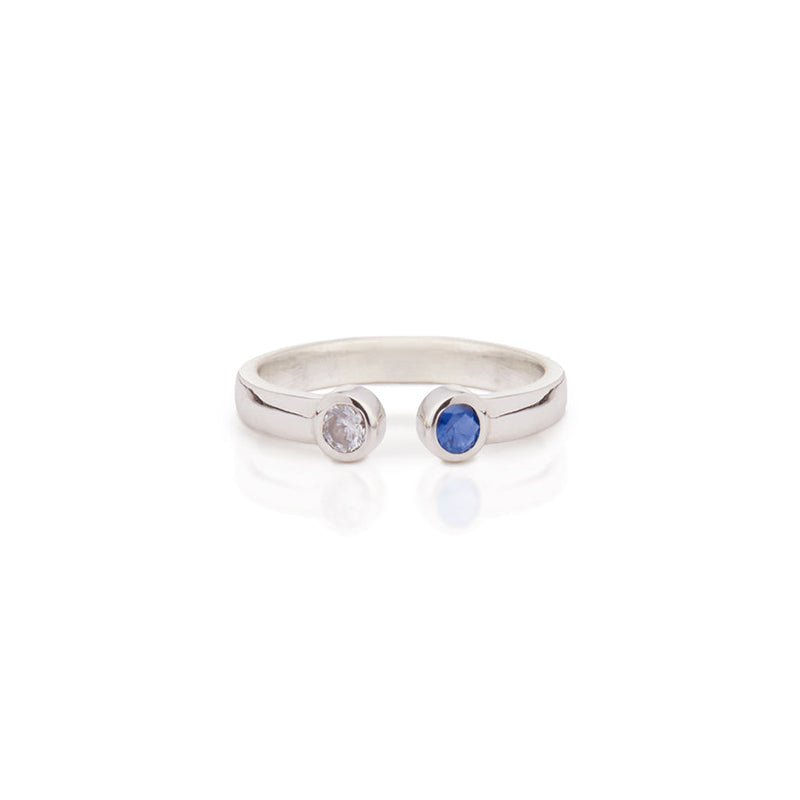 Bowie Ring in Silver with Zirconia and Blue Zirconia Ring Memara