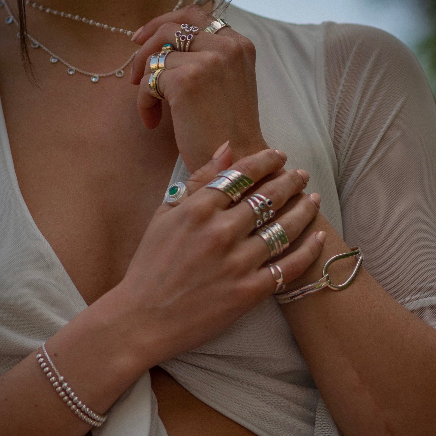 Nipple Ring in Silver with Green Onyx Ring Memara