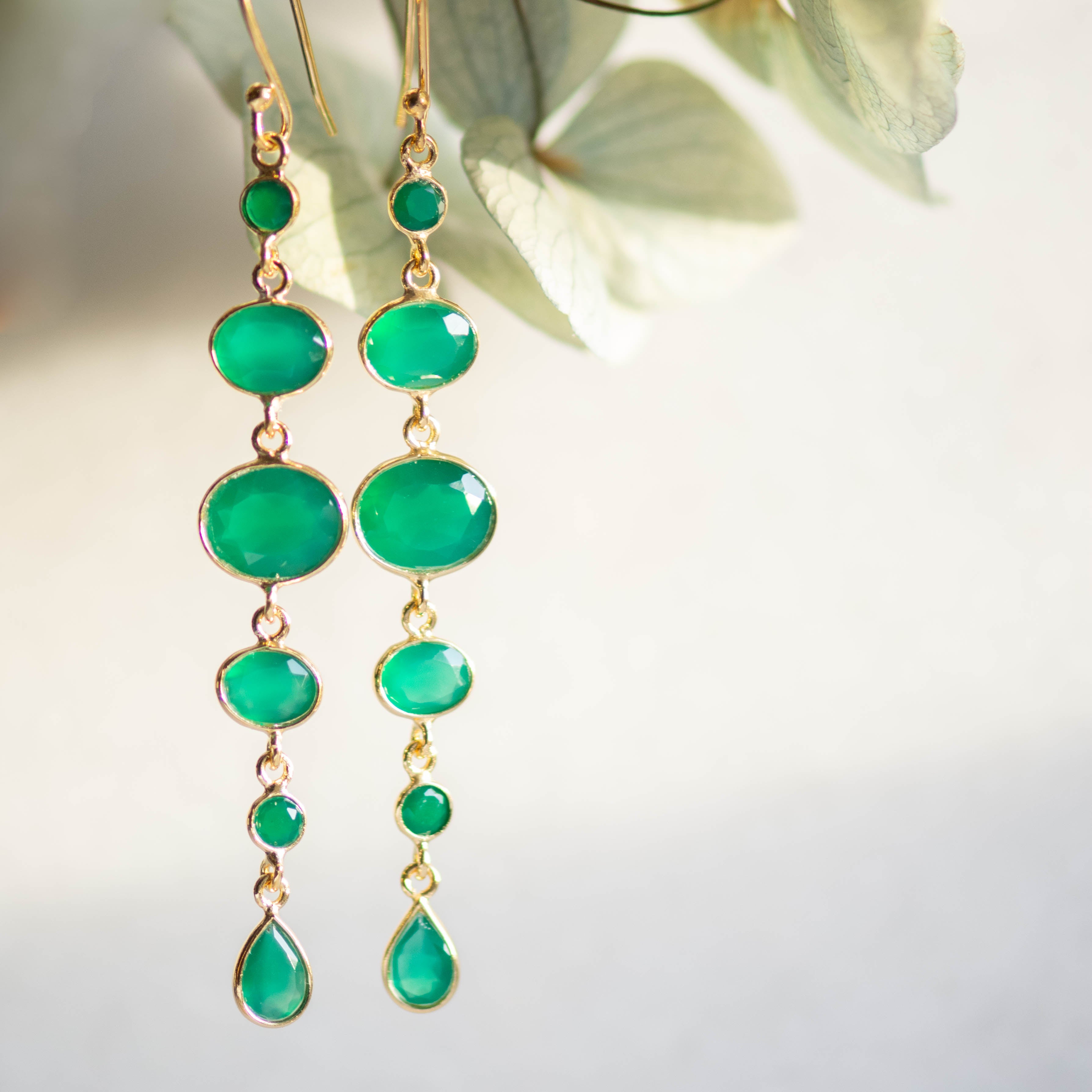 Cascade Earrings in Gold with Green Onyx Earring Memara
