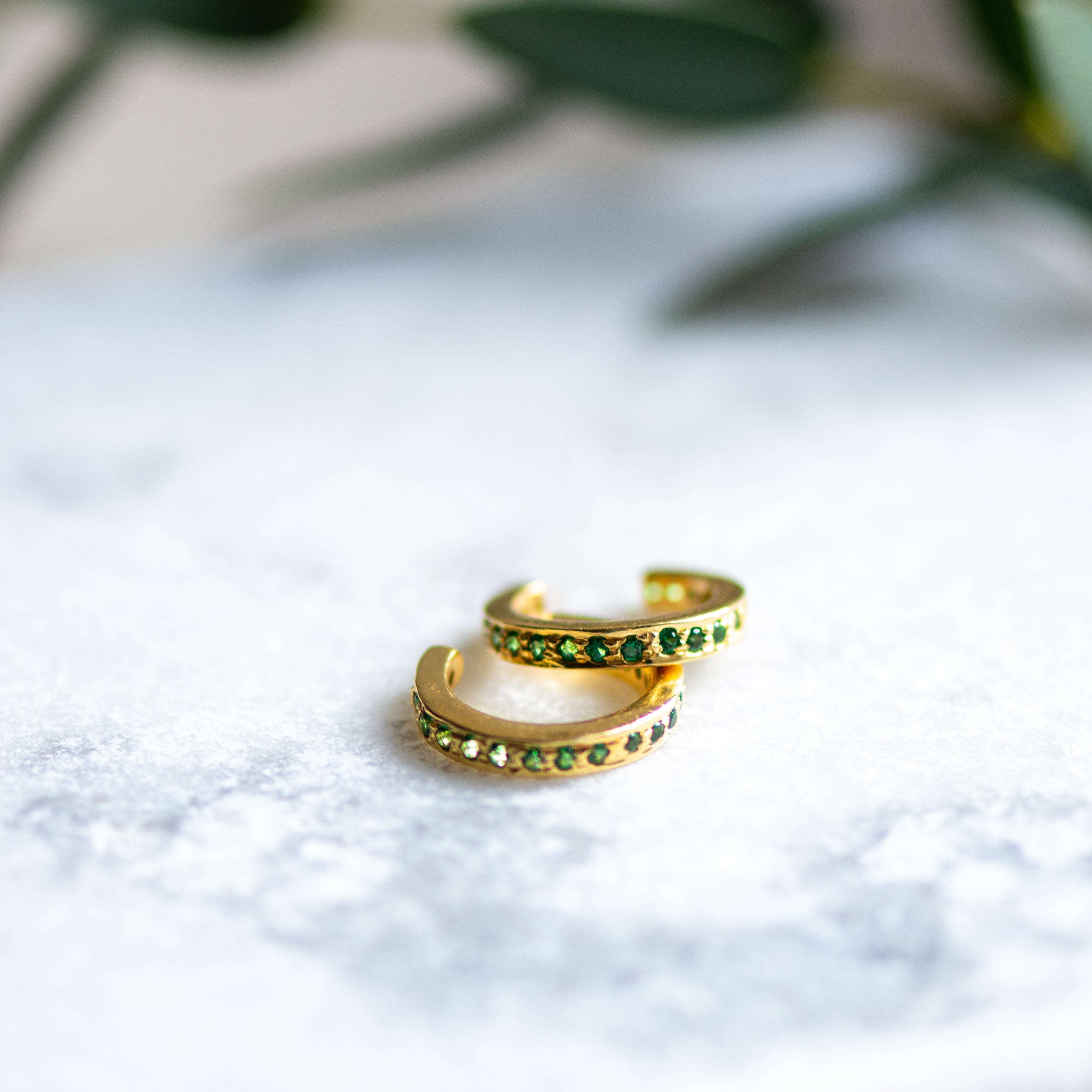 Coco Cuff in Gold with Emerald Zirconia Earring Memara