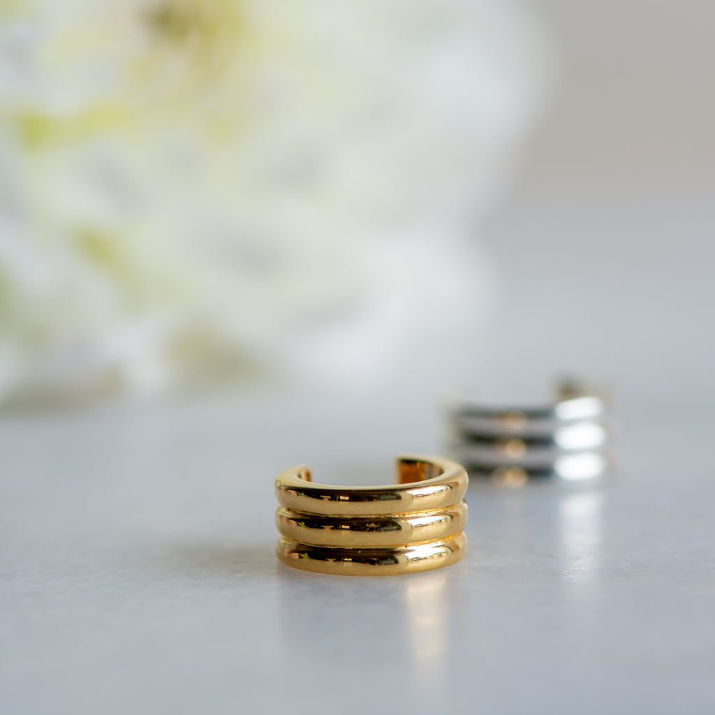Triple Cuff in Gold Earring Memara