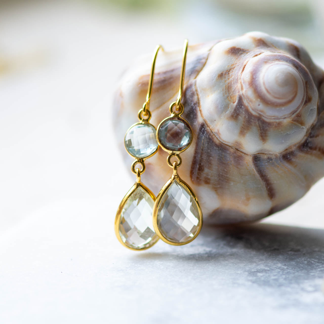 Large Apple and Pears Drop Earring in Gold with Topaz and Green Amethyst Earring Memara