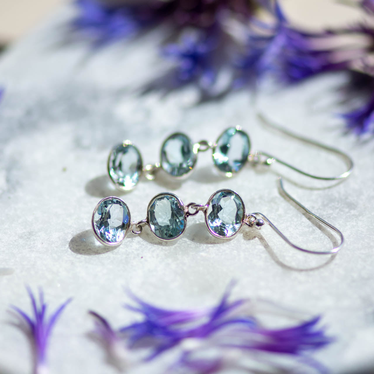 Kiki Necklace in Blue Topaz and Pink Tourmaline & Blue Topaz Trellis Earrings – Jewellery Set Memara