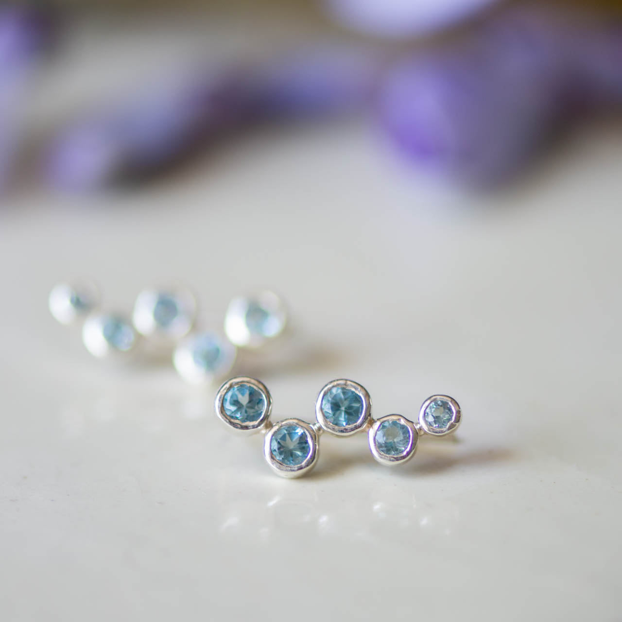 Aquila Studded Ear Jewel in Silver with Topaz Earring Memara