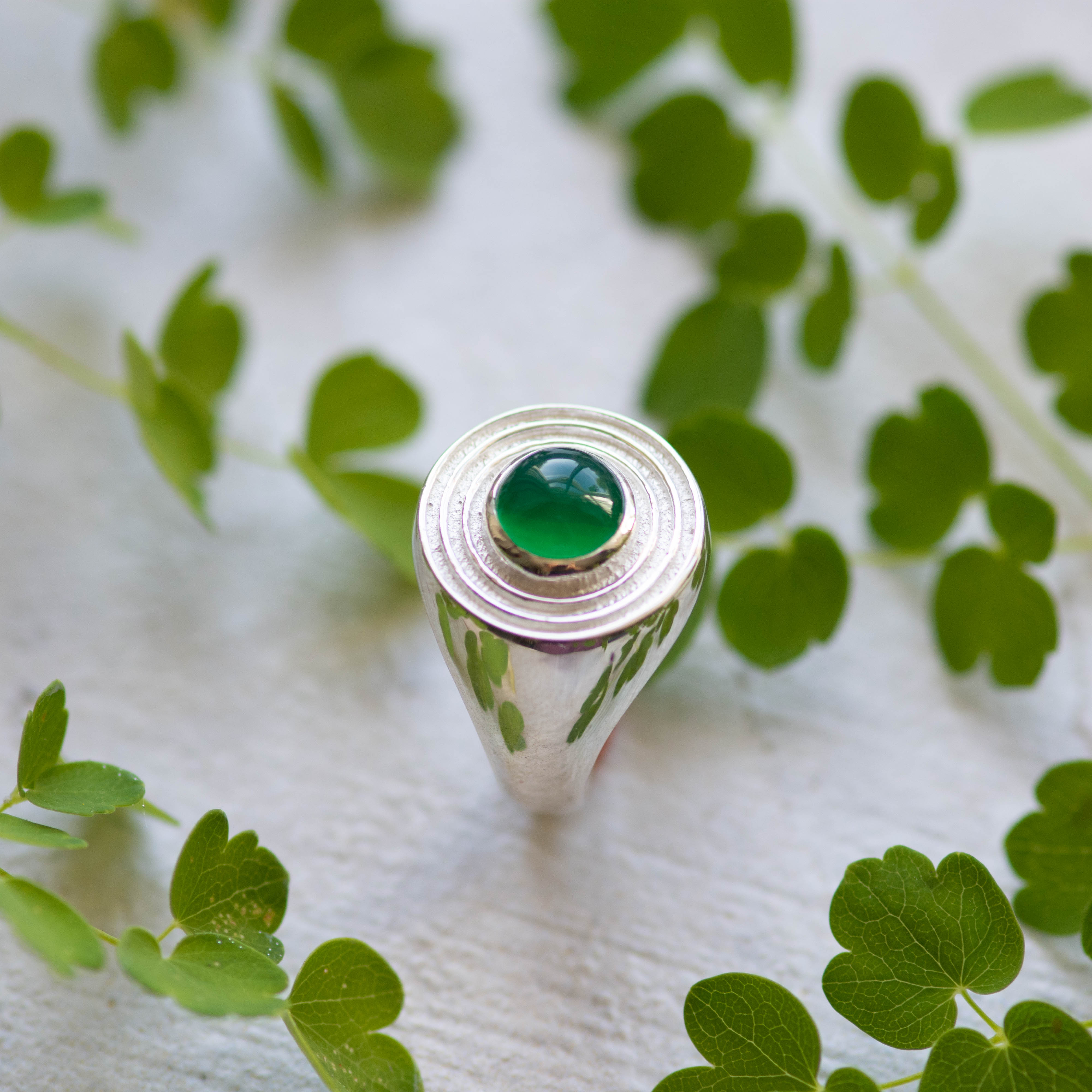 Nipple Ring in Silver with Green Onyx Ring Memara