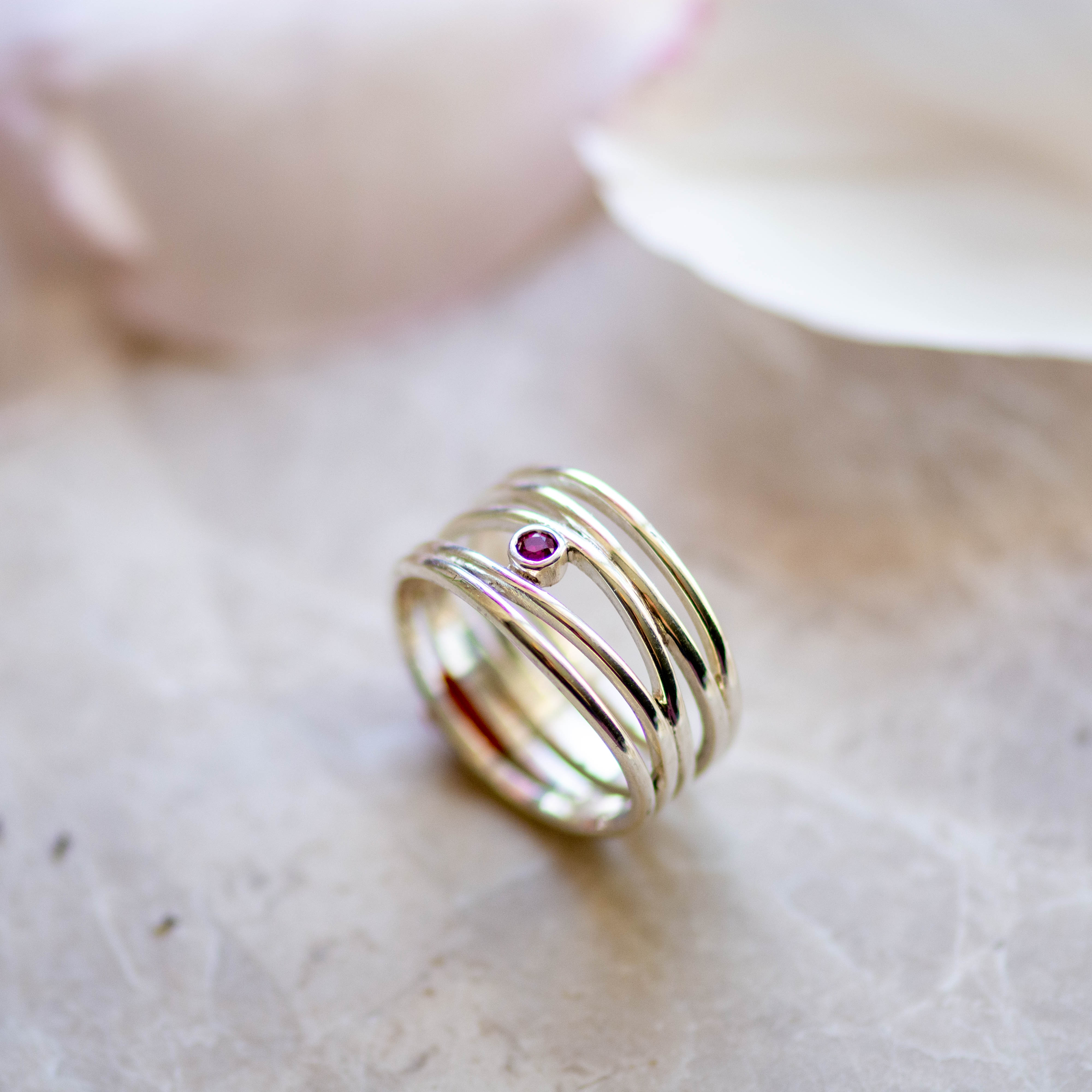 Filigree Ring in Silver with Ruby Ring Memara