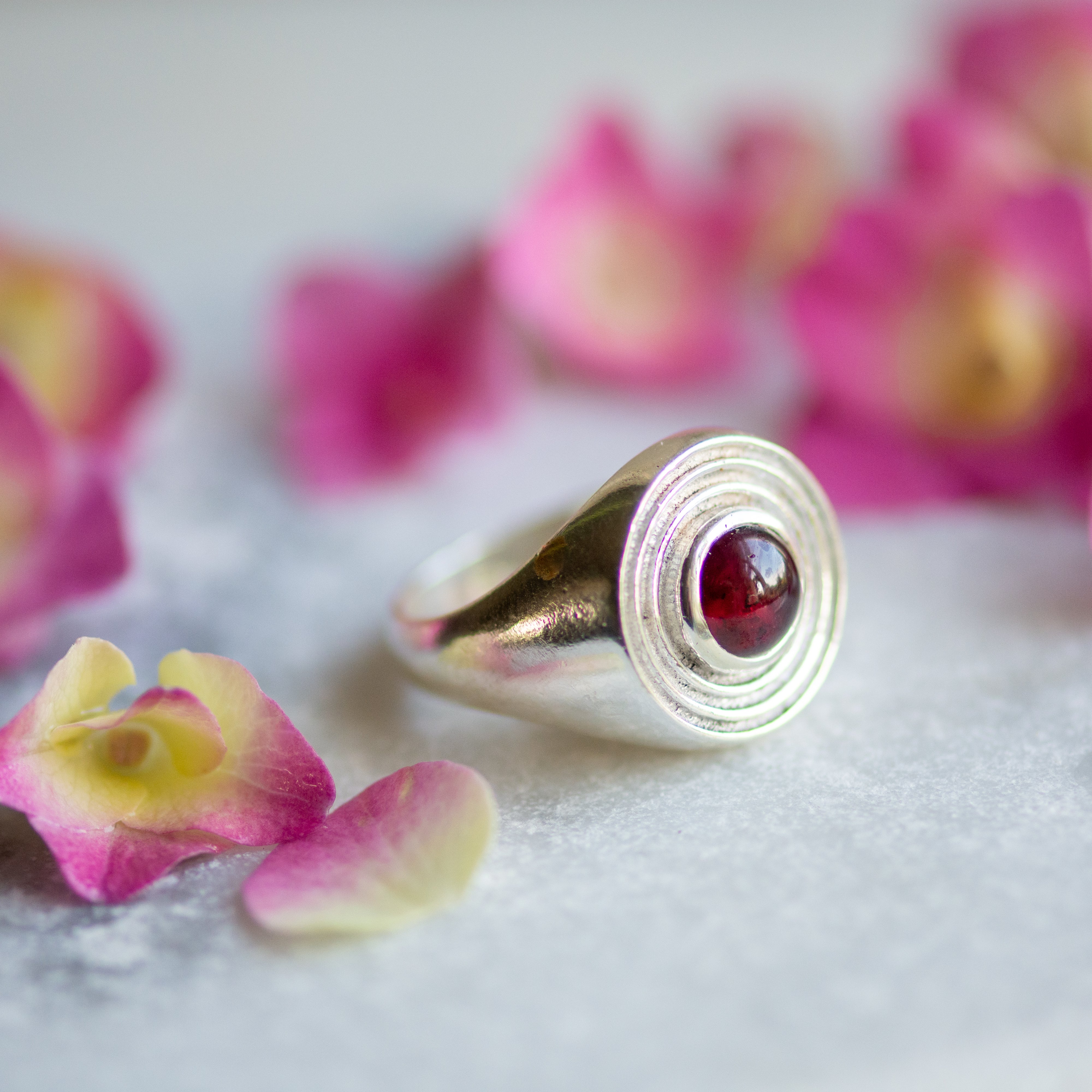 Nipple Ring in Silver with Garnet Ring Memara