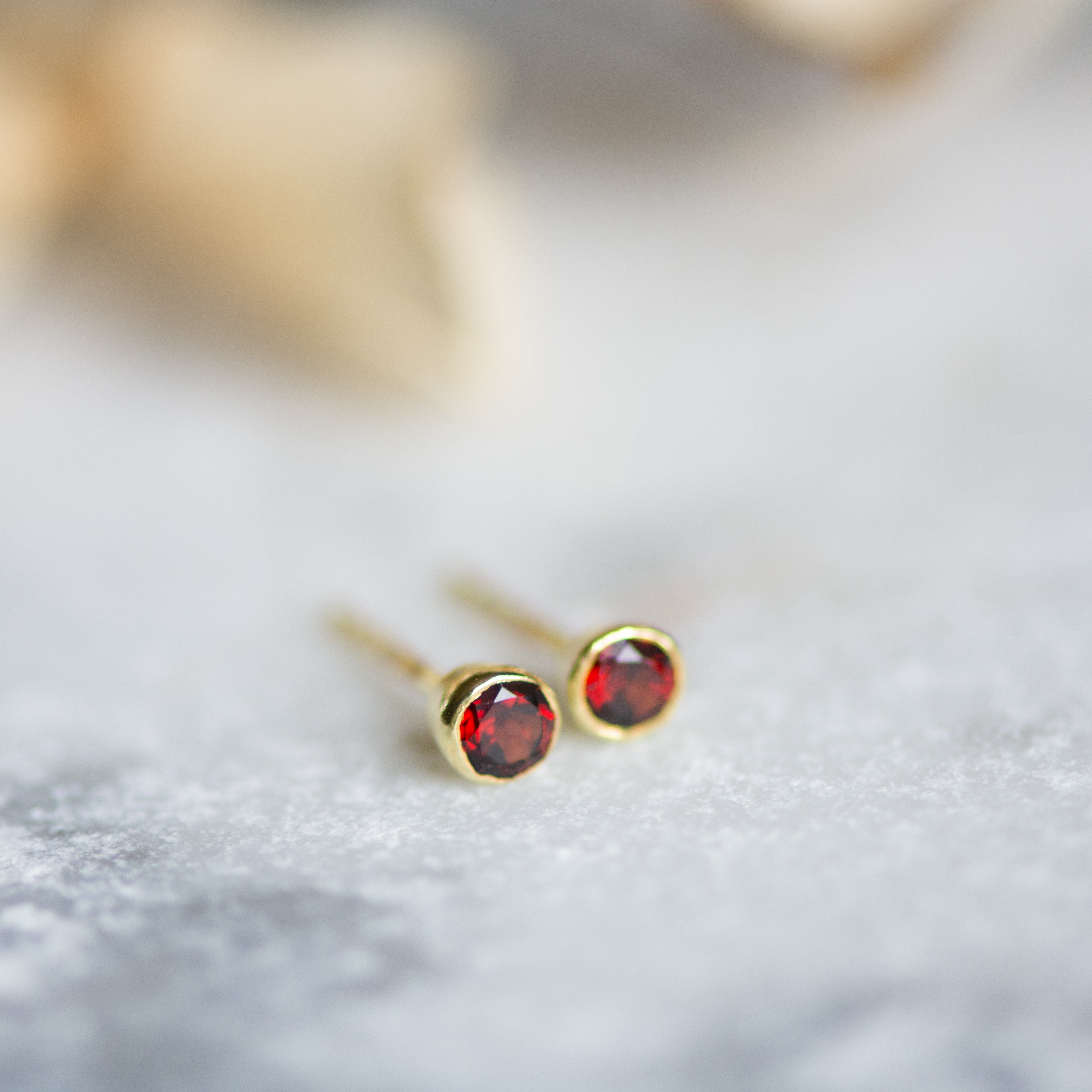 Acer Ear Stud in Gold with Garnet Earring Memara