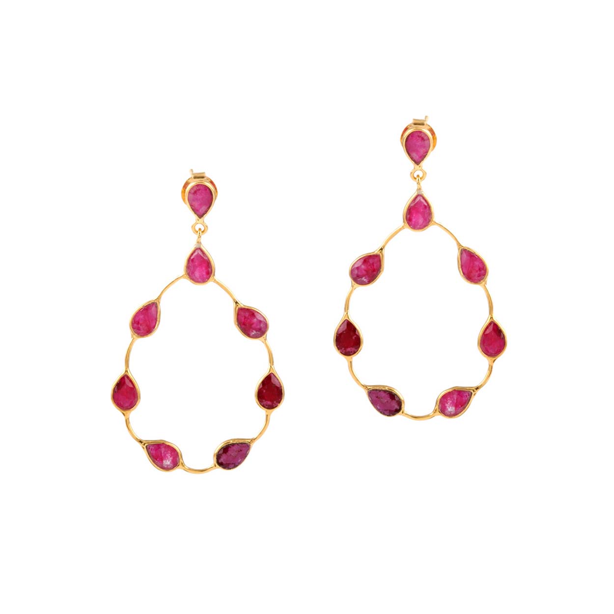 Tikka in Gold with pear shaped ruby droplets. Earring Memara