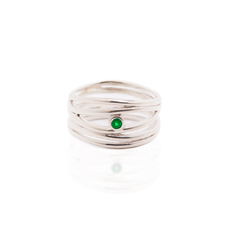 Filigree ring in Silver with Emerald Ring Memara