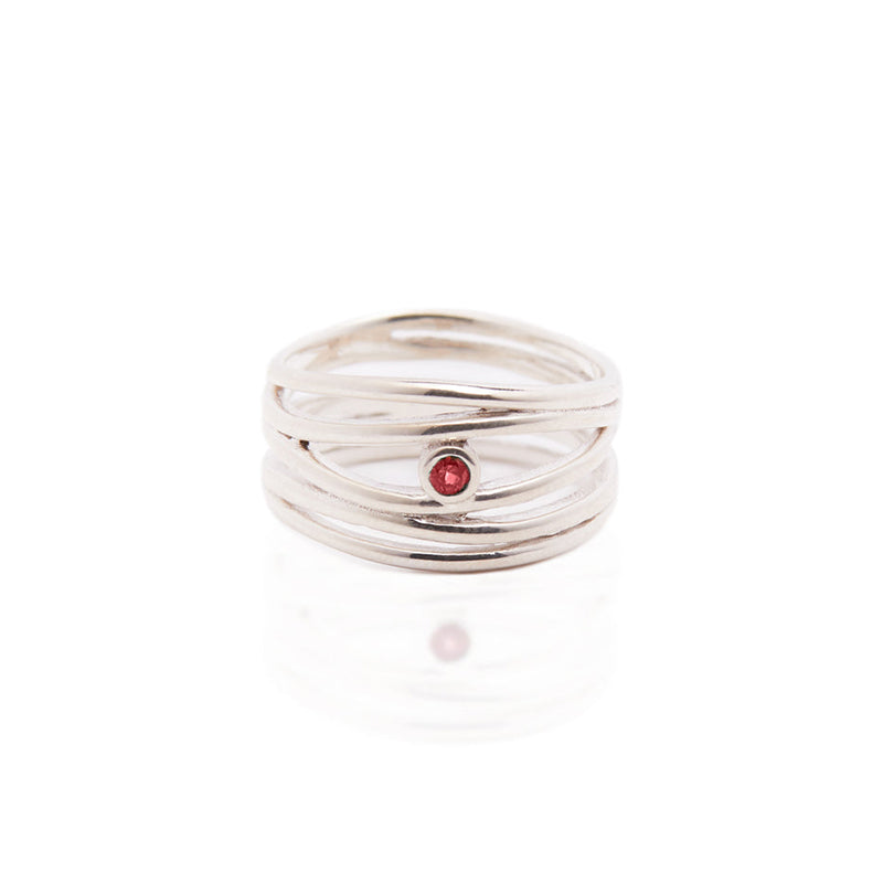 Filigree Ring in Silver with Ruby Ring Memara