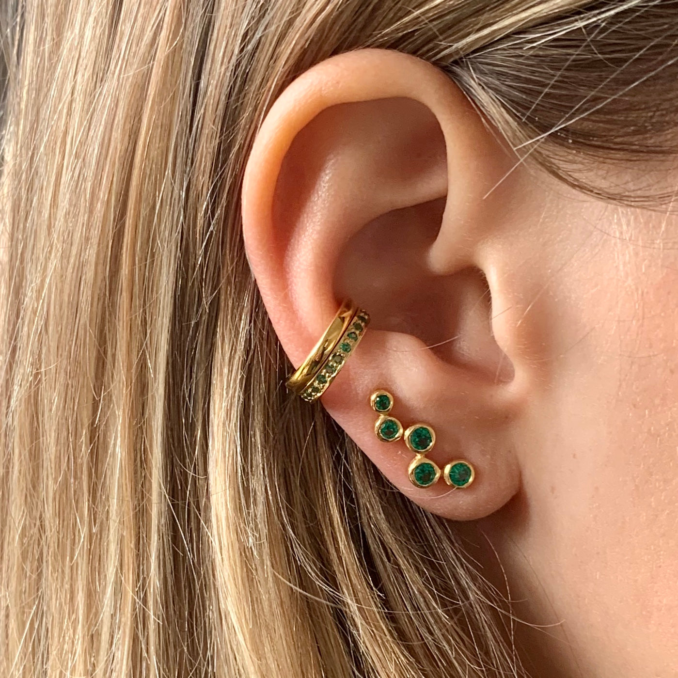 Aquila Studded Ear Jewel in Gold with Emerald Zirconia Earring Memara