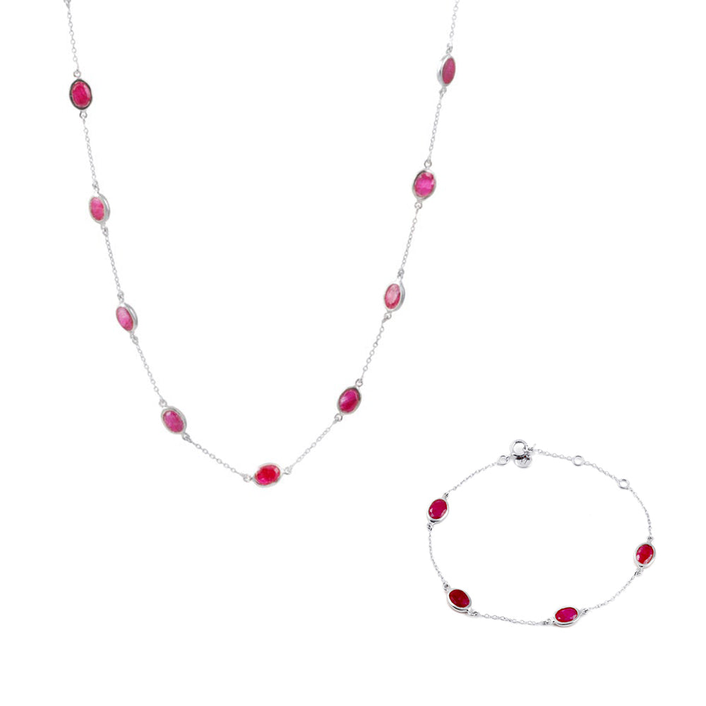 Marilyn Necklace & Bracelet in Silver with Ruby Quartz – Jewellery Set Memara