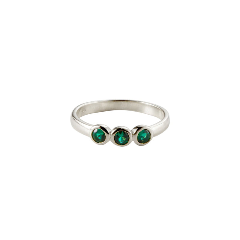 Triplet in Silver with Emerald Zirconia Ring Memara