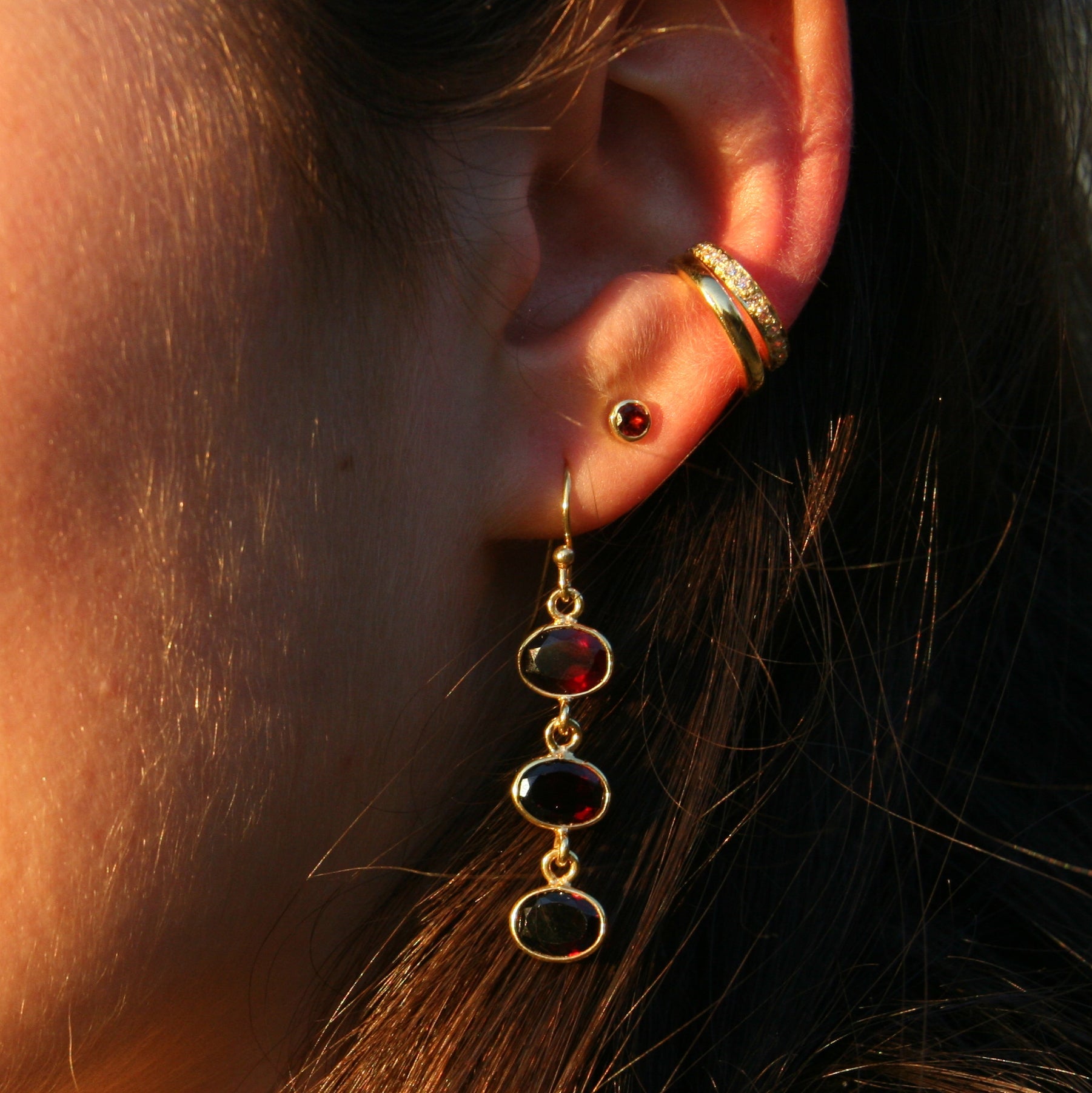 Acer Ear Stud in Gold with Garnet Earring Memara