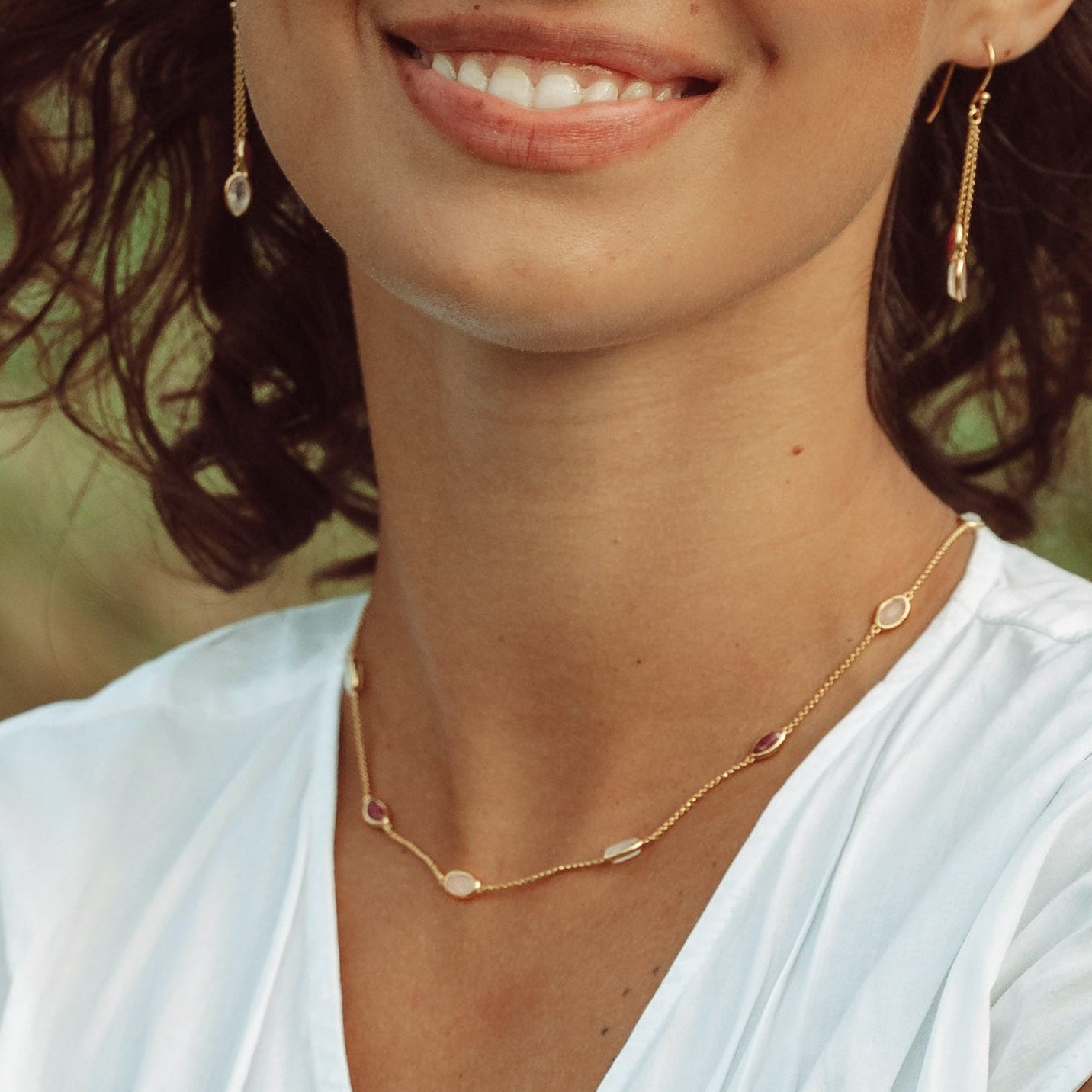 Ruby, moonstone and rose quartz necklcae
