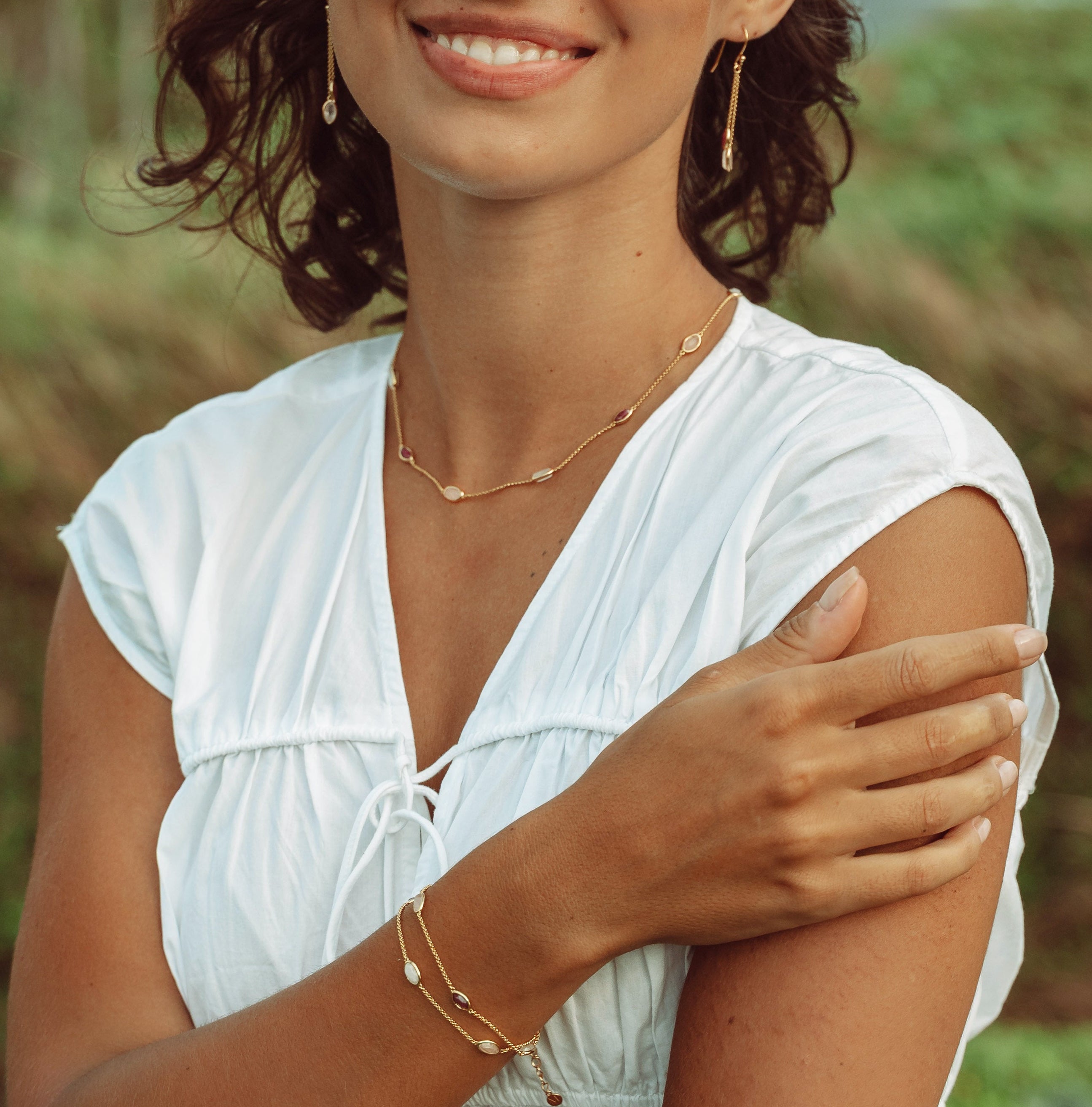 Ruby, moonstone and rose quartz necklcae
