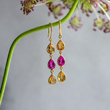 Citrine and created sapphire triple drop earrings