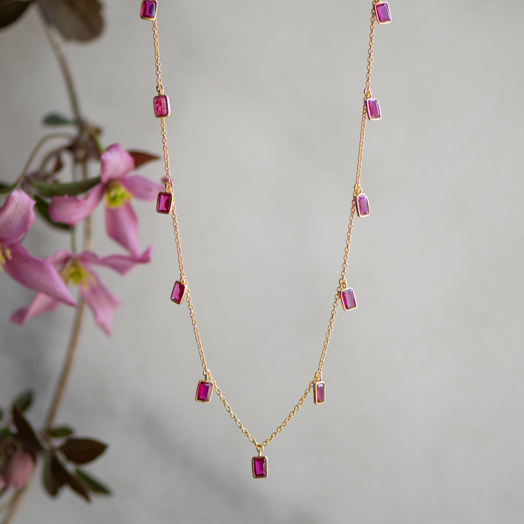 Tiggy Necklace in Gold and Created Pink Sapphire