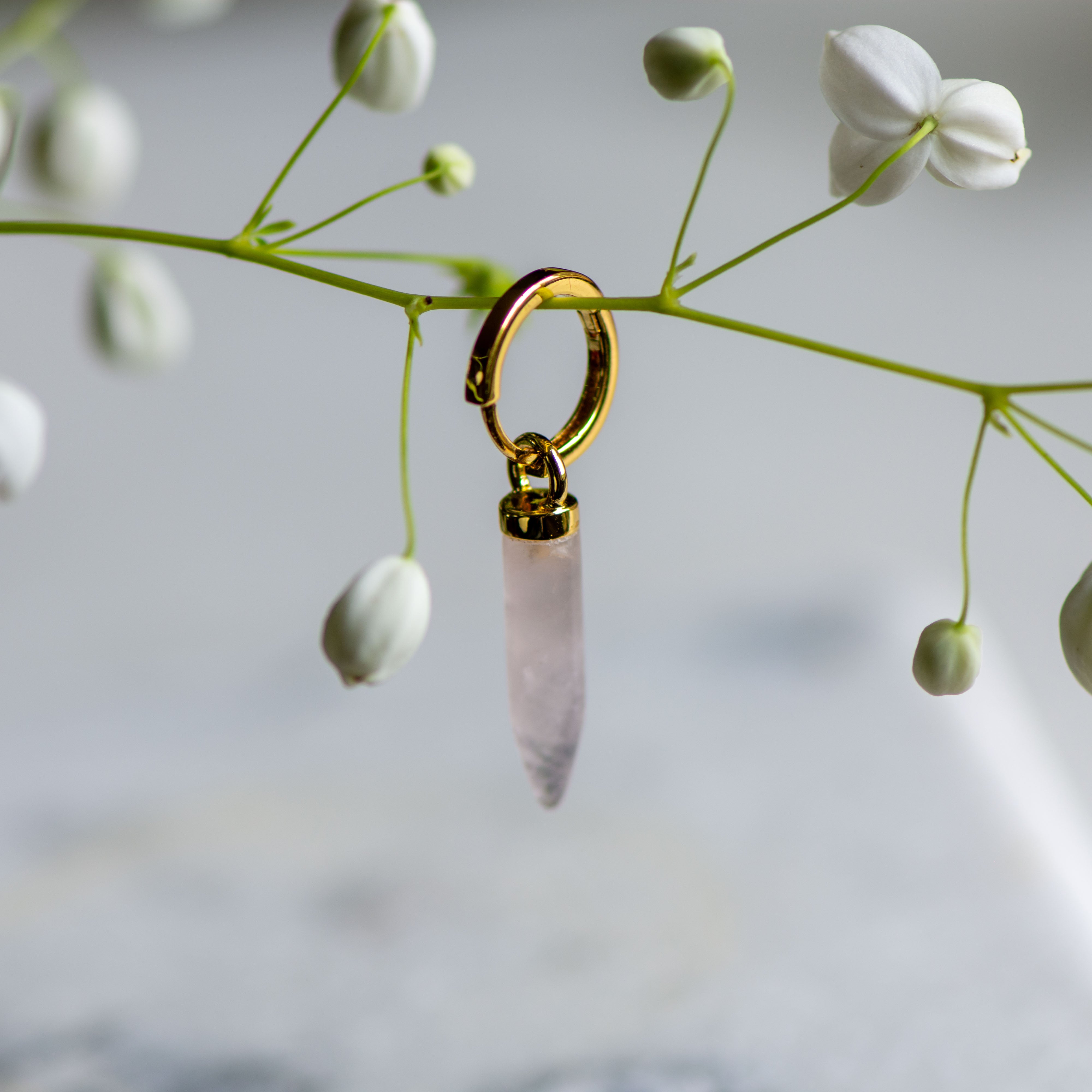 Rose quartz charm with hoop