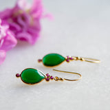 Large Juniper Drop Earrings in Green Onyx and Ruby Zirconia