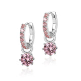 Pink Zirconia Dazzle Drops in Silver with Pink Crystal Charm Hoops