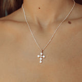 Mother of Pearl Cross Charm Pendant in silver