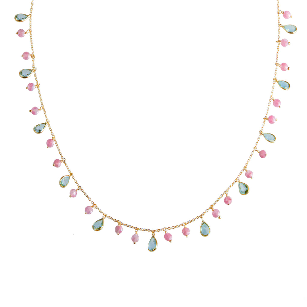 Kiki Necklace in Blue Topaz and Pink Tourmaline Necklace Memara 