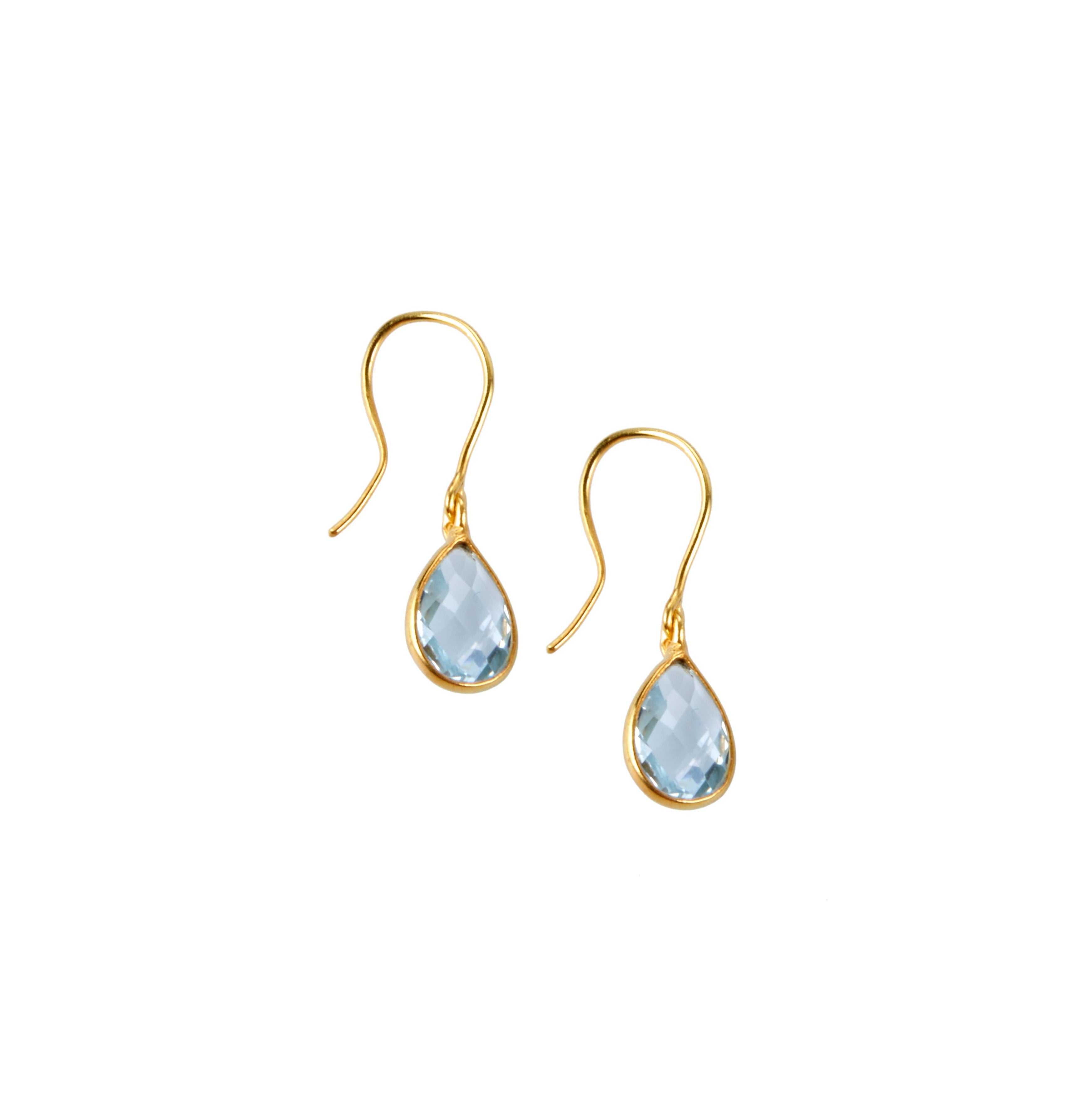 Tear Drop Earring in Gold with Blue Topaz Earring Memara 