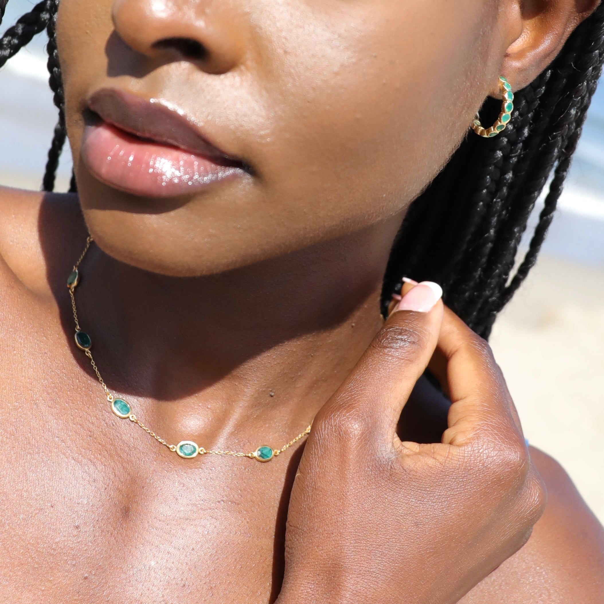 Green Onyx Hoop Studs Earring Memara 