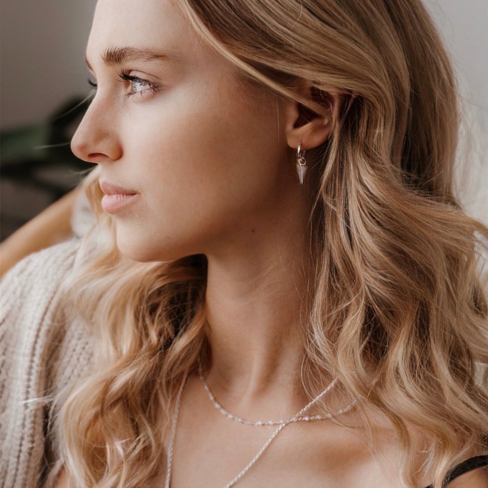 Silver Pyramid Ear Charm Memara 