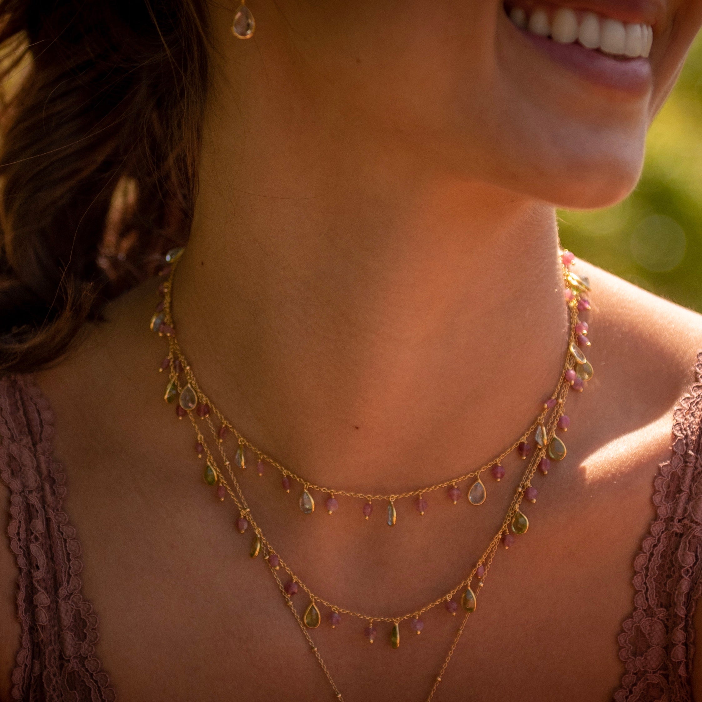 Kiki Necklace in Peridot and Pink Tourmaline Necklace Memara 