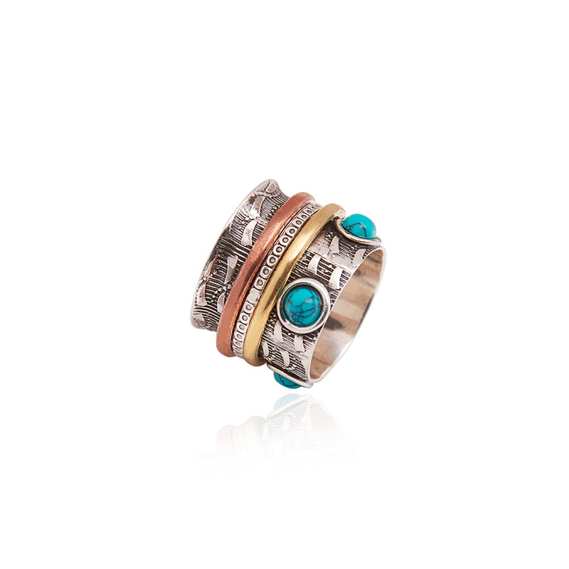 Crown Turning Ring in Silver with Turquoise Ring Memara 