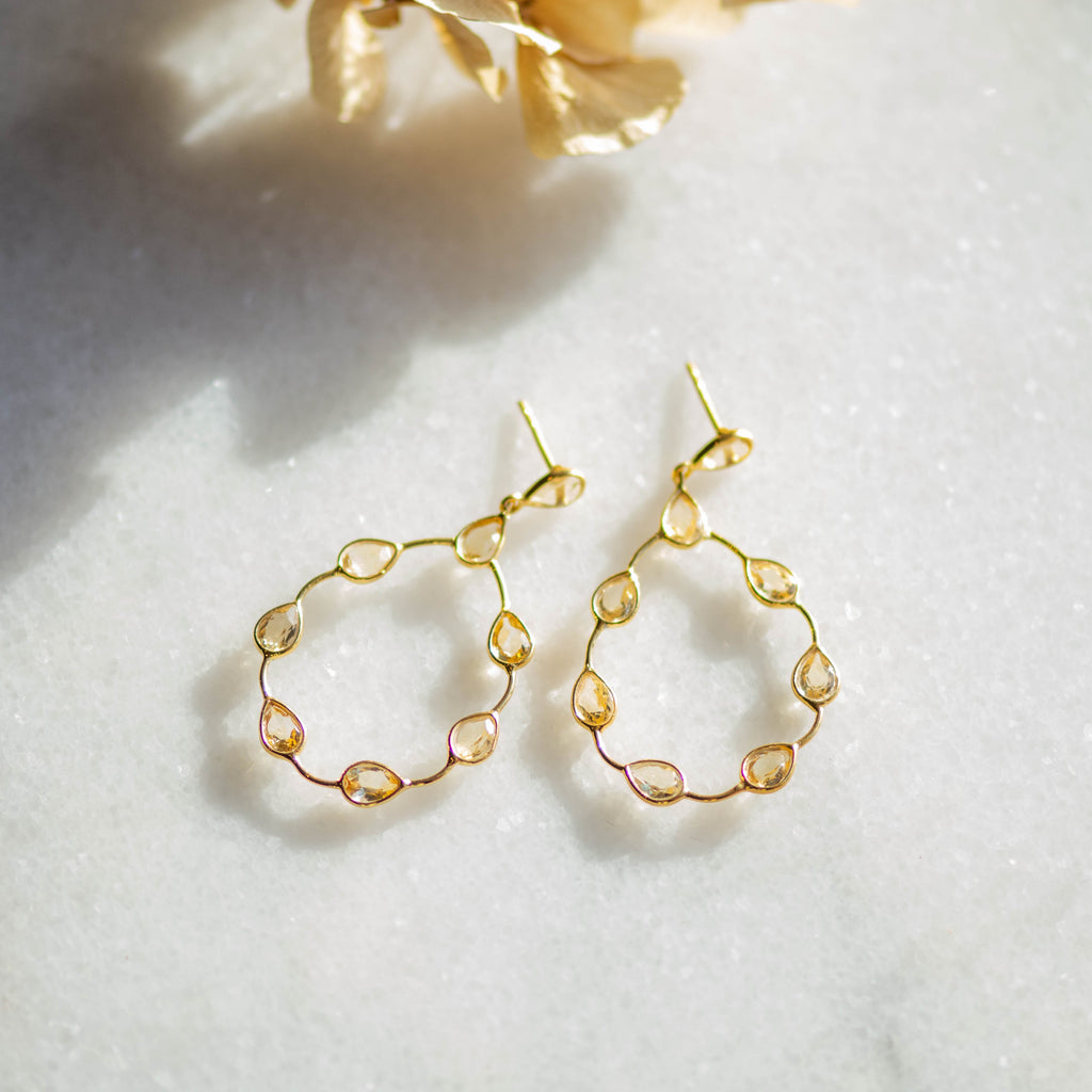 Tikka in Gold with pear shaped citrine droplets. Earring Memara 