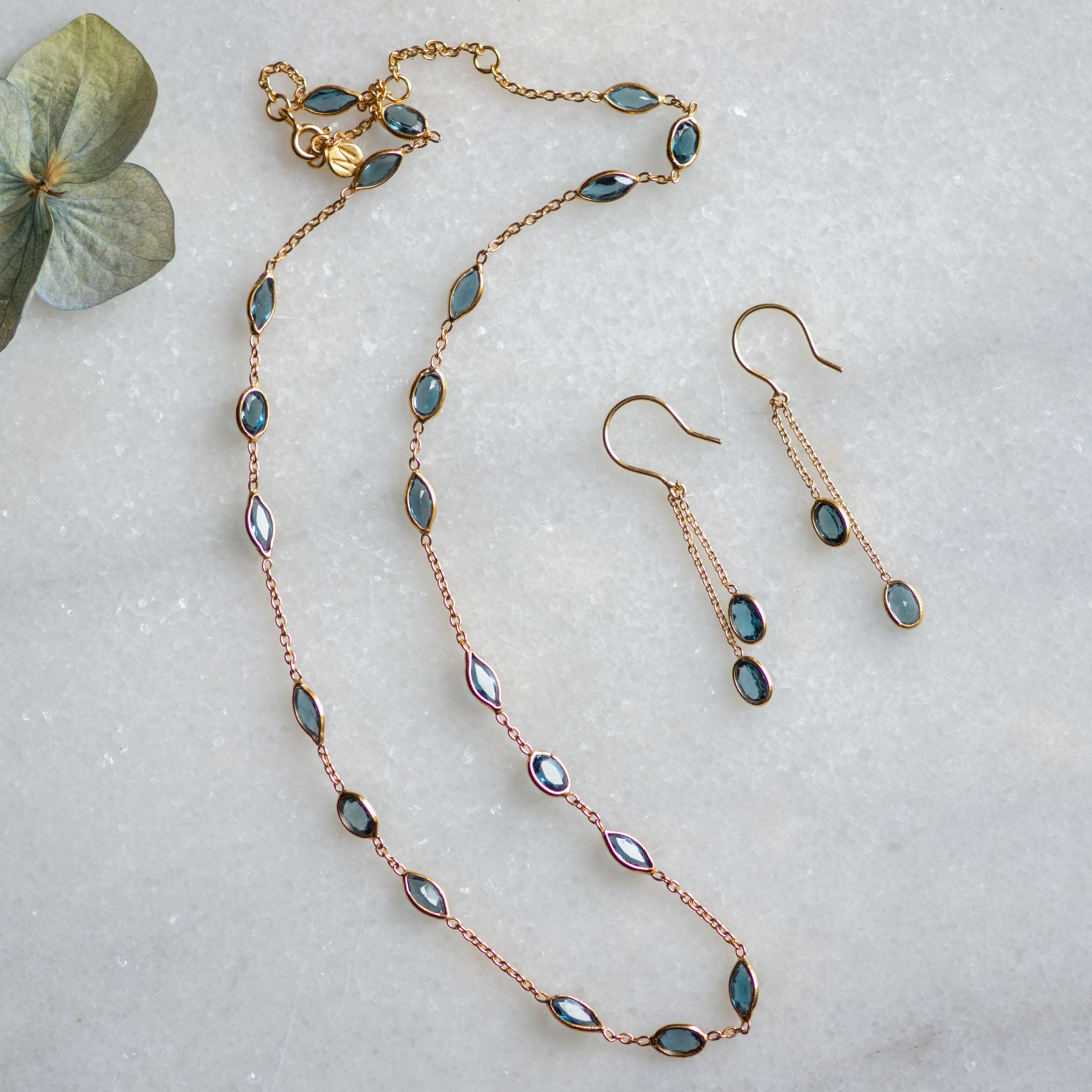 Malike Necklace in Gold and London Blue Topaz Necklace Memara 