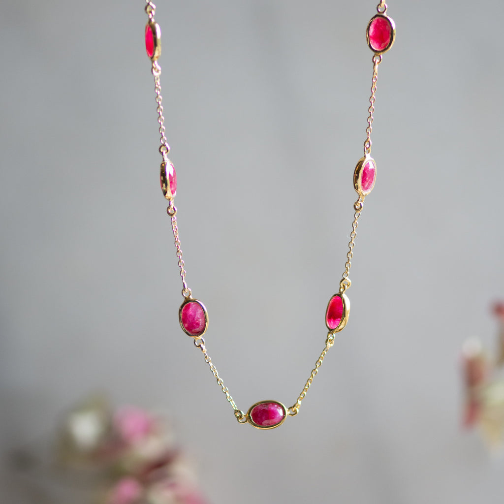 Marilyn Necklace in Gold with Ruby Quartz Necklace Memara 