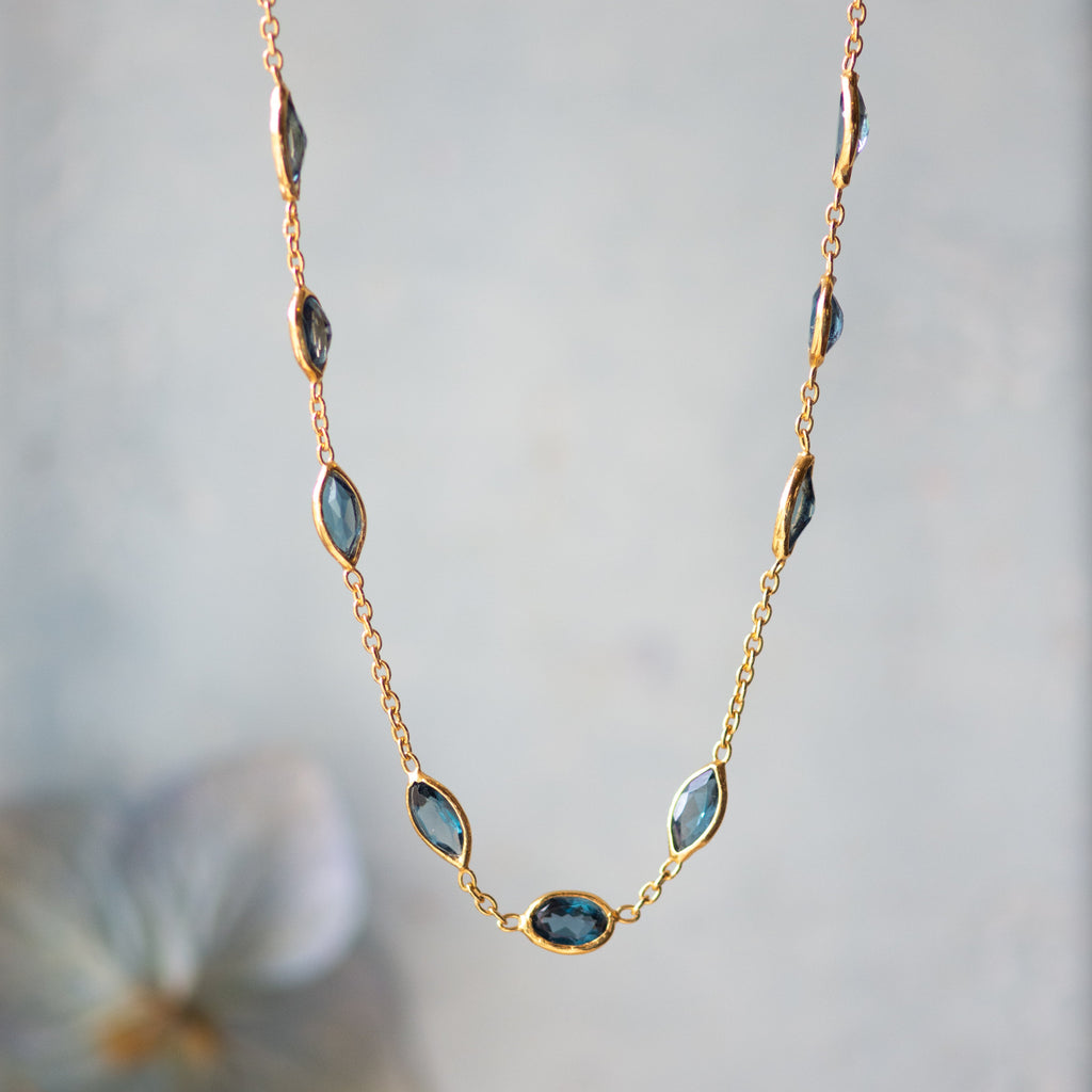 Malike Necklace in Gold and London Blue Topaz Necklace Memara 