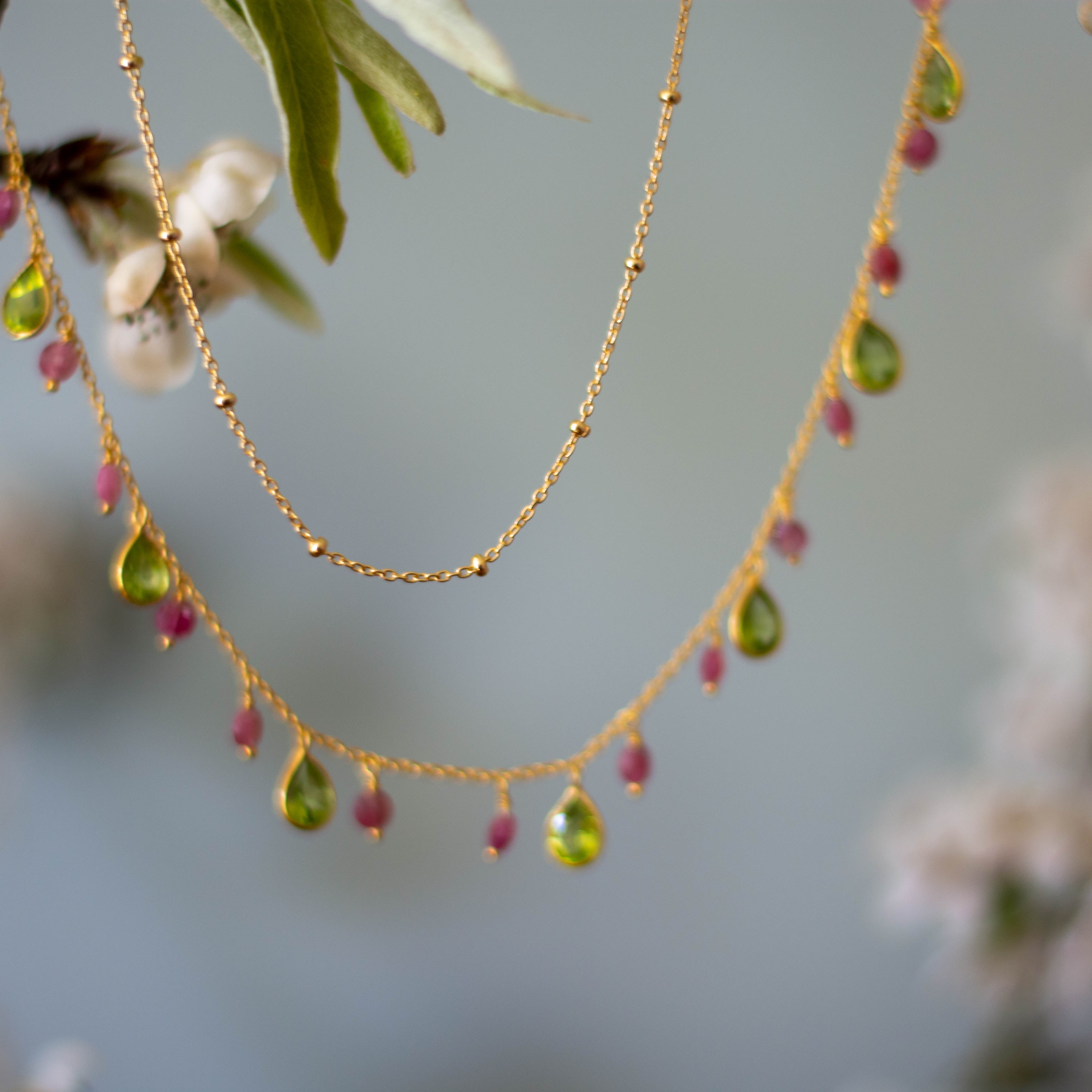 Kiki Necklace in Peridot and Pink Tourmaline Necklace Memara 