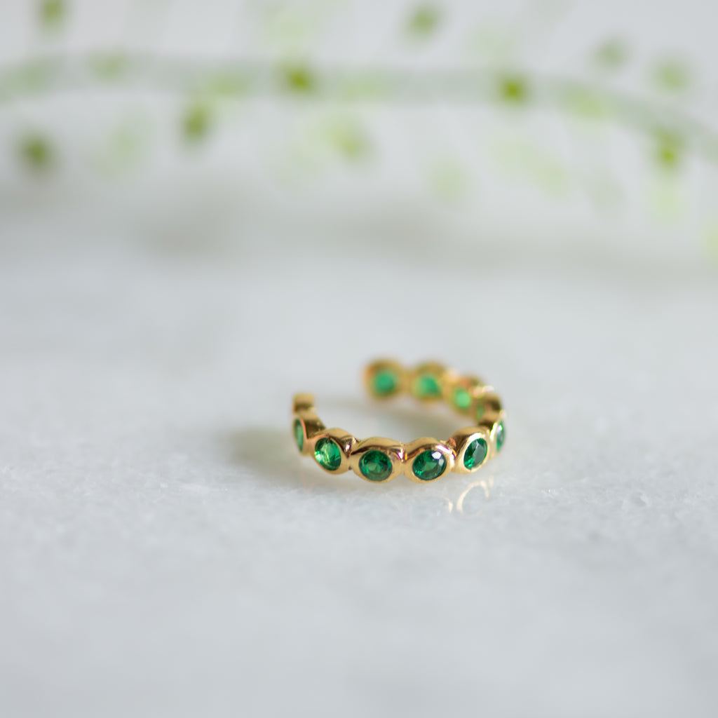 RiRi Gemstone Cuff in Gold with Emerald Zirconia Earring Memara 