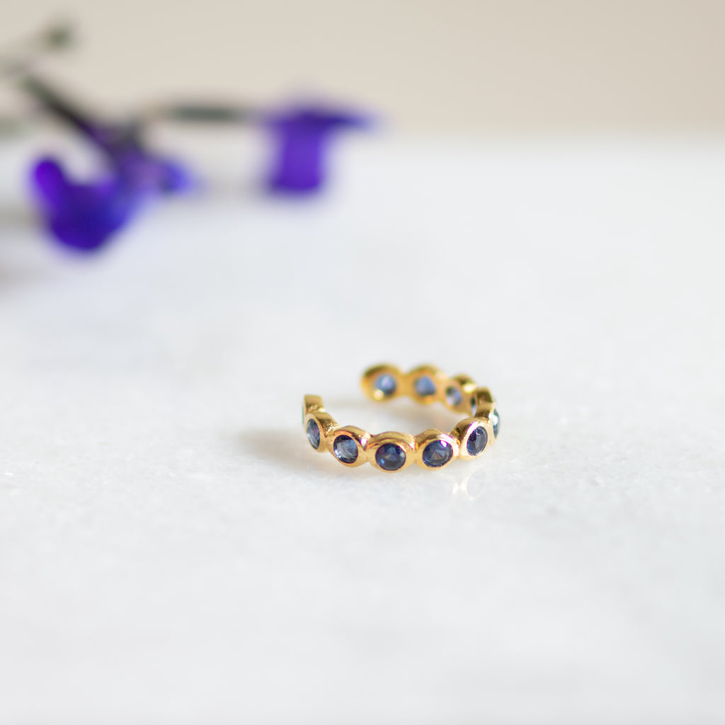 RiRi Gemstone Cuff in Gold with Sapphire Zirconia Earring Memara 