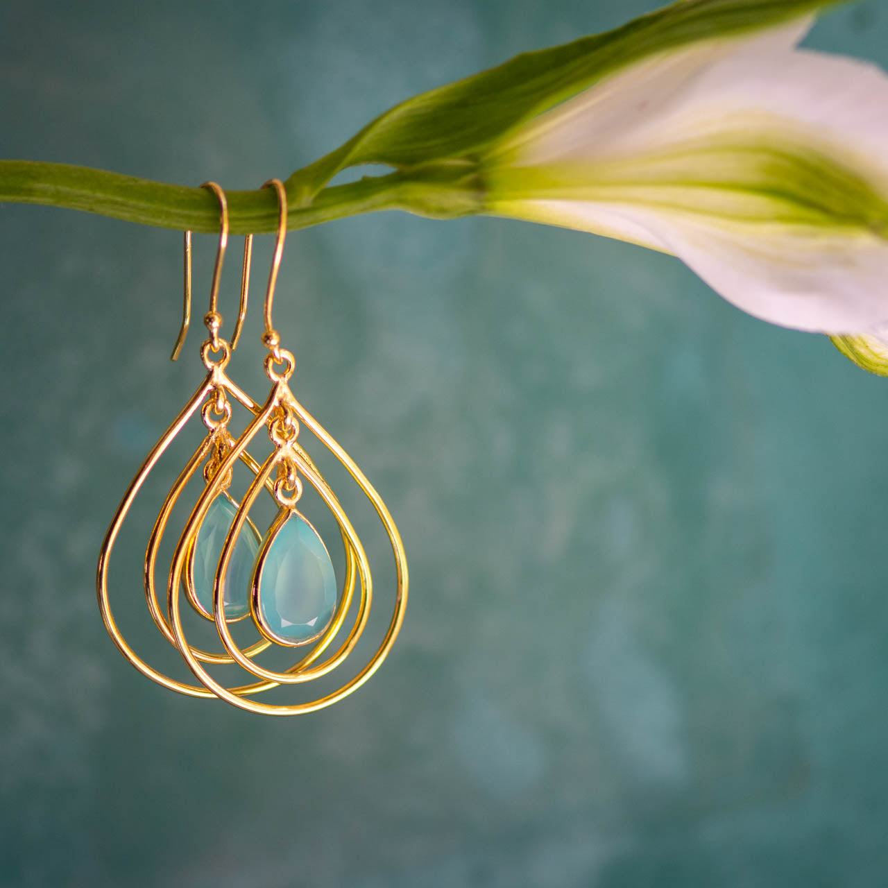 Lolita Earring in Gold with Aqua Chalcedony Earring Memara 
