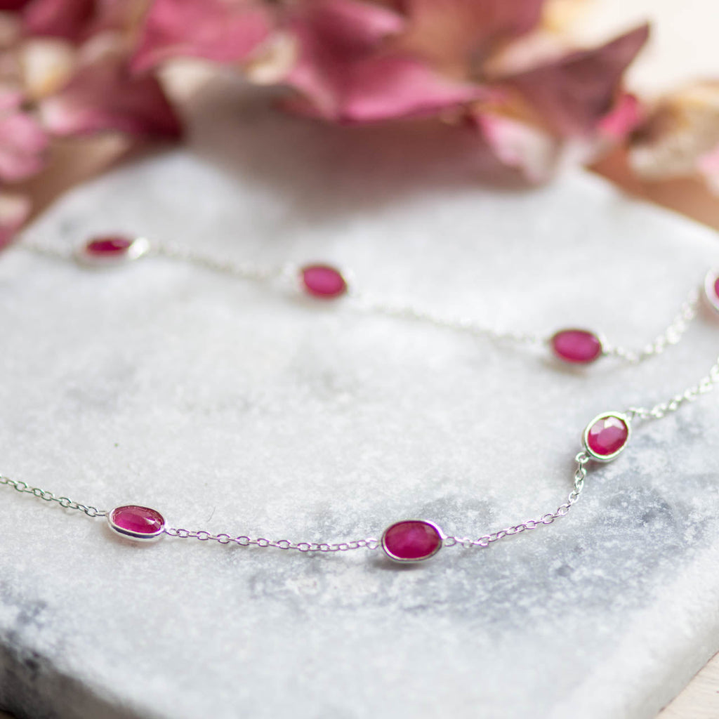 Hepburn Necklace in Silver with Ruby Necklace Memara 