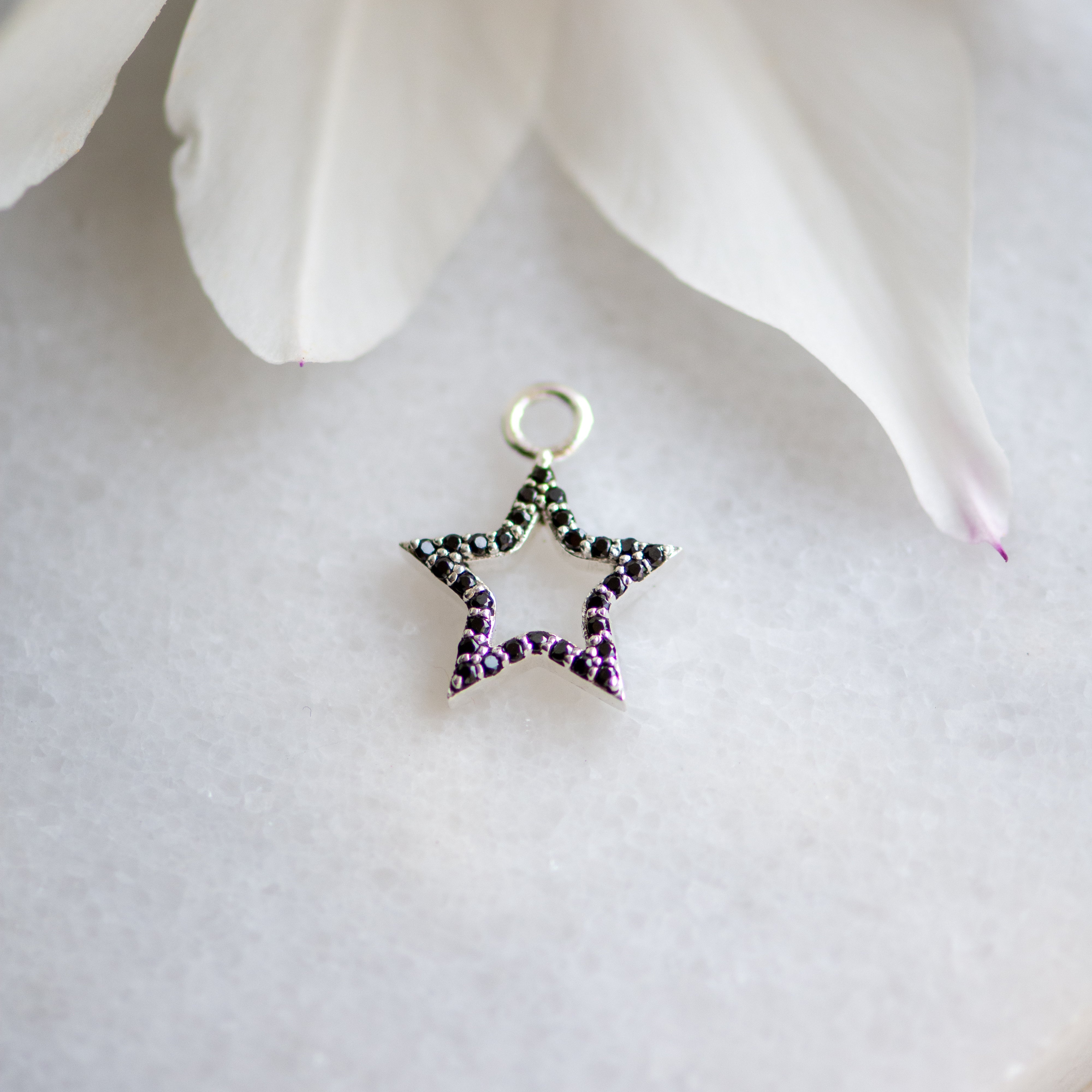 Black Zirconia Bejewelled Star in Silver Ear Charm Memara 