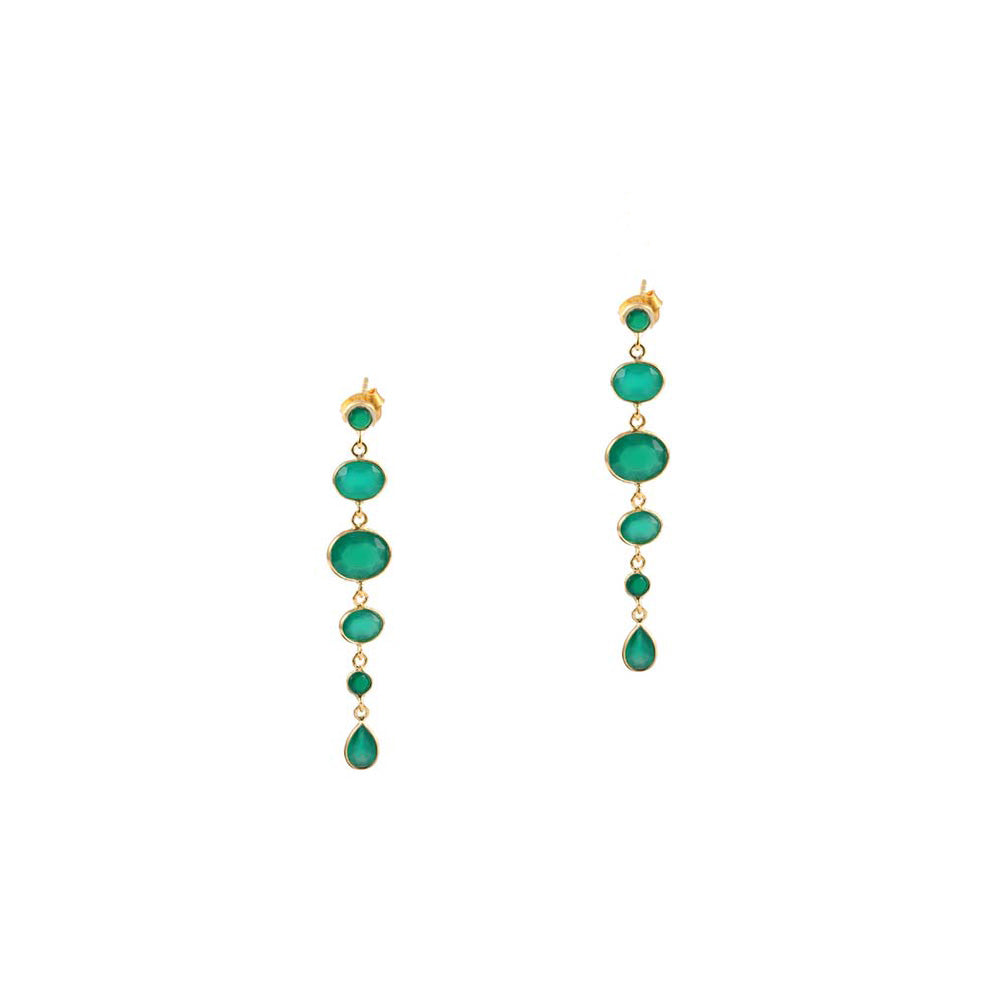 Stud Cascade Earrings in Gold with Green Onyx Earring Memara 