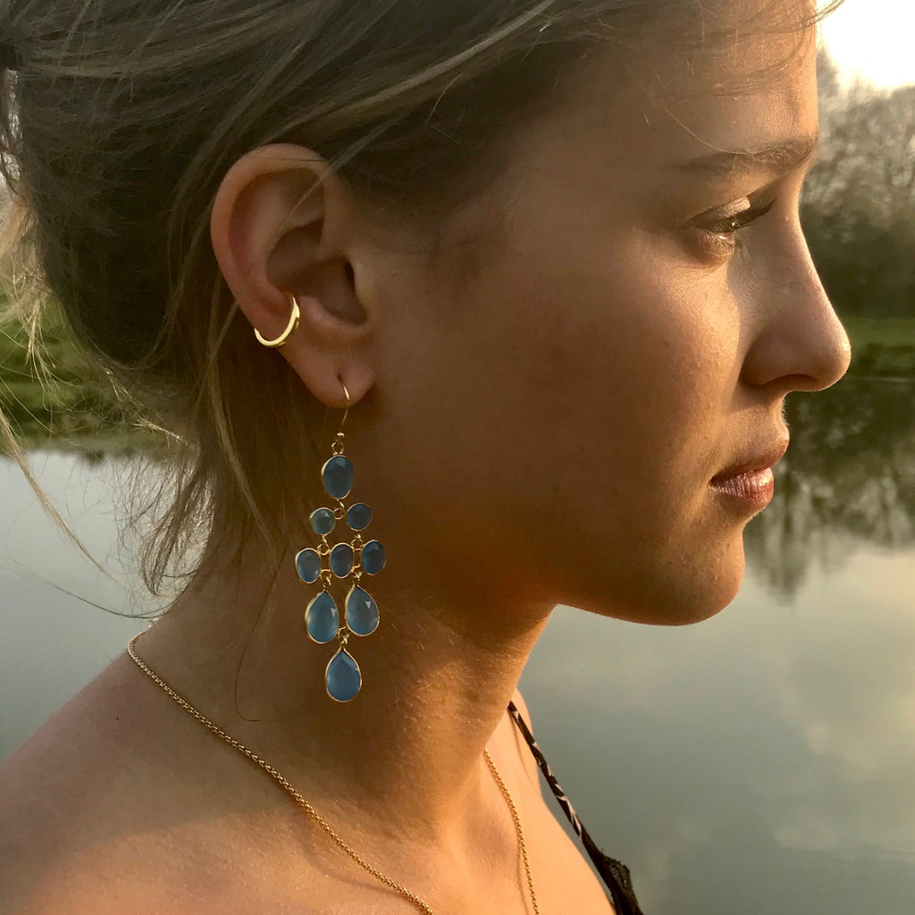 Waterfall Earrings in Gold with Light Blue Chalcedony Earring Memara 
