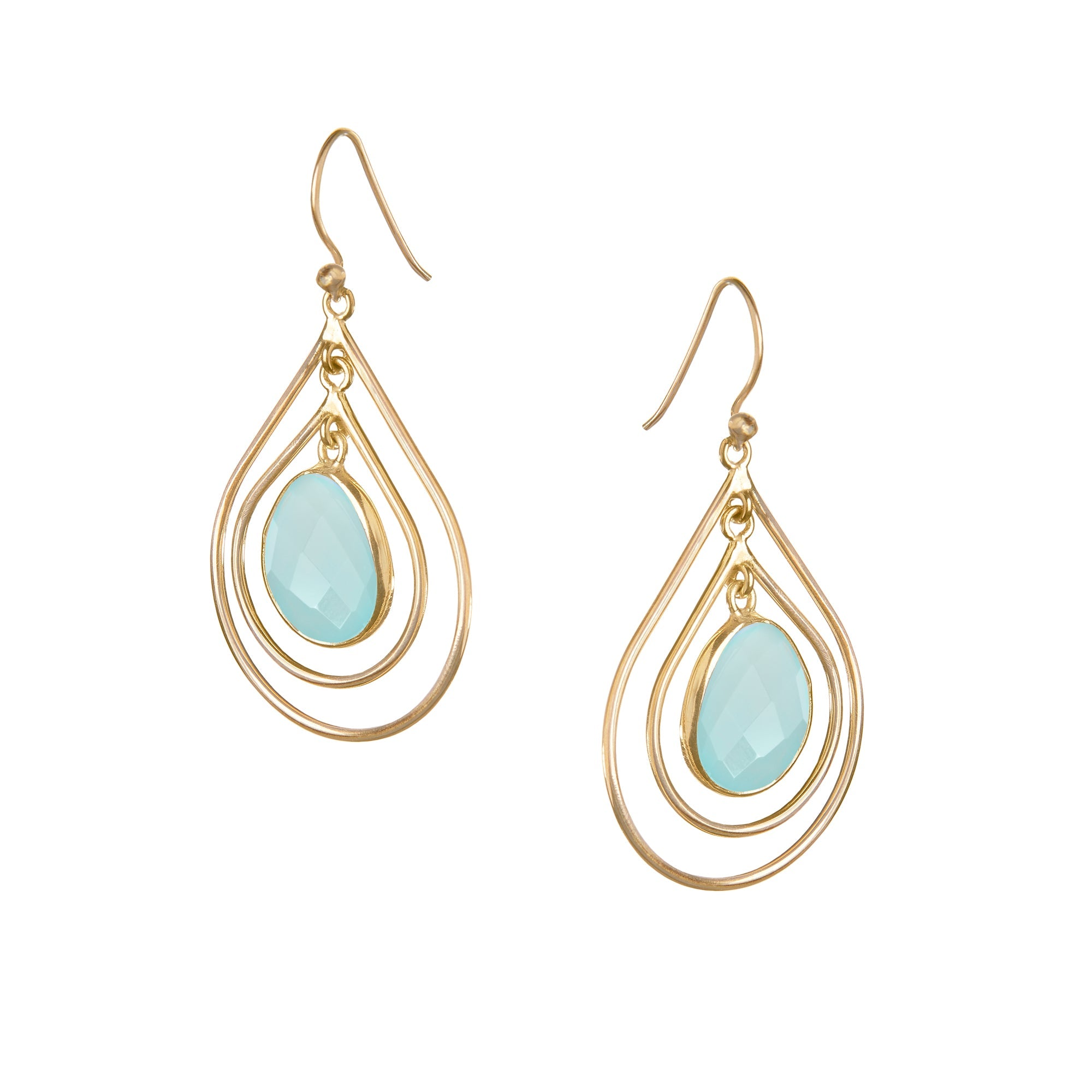 Lolita Earring in Gold with Aqua Chalcedony Earring Memara 